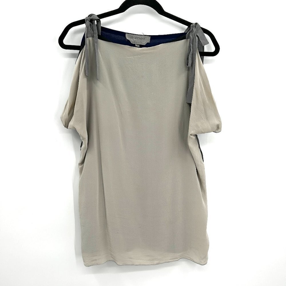 SPORTMAX Light Gray Navy Blue Colorblock Tie Strap Silk Sleeveless Top Medium